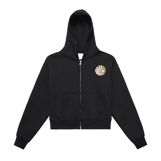 Fleeced Zip-Up Cropped Hoodie