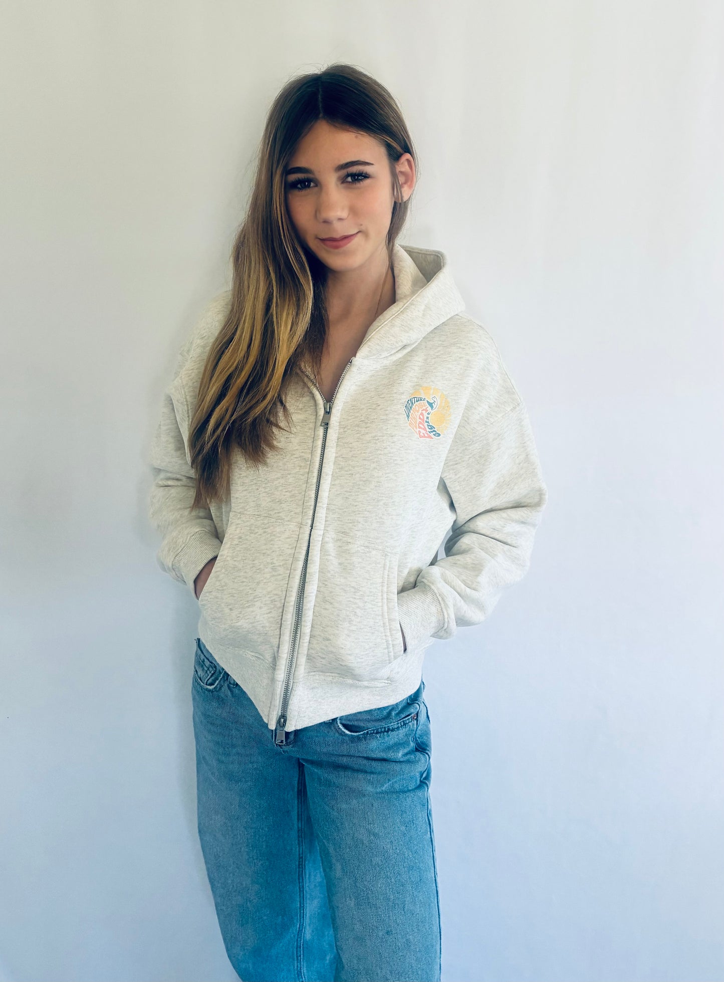 Fleeced Zip-Up Cropped Hoodie