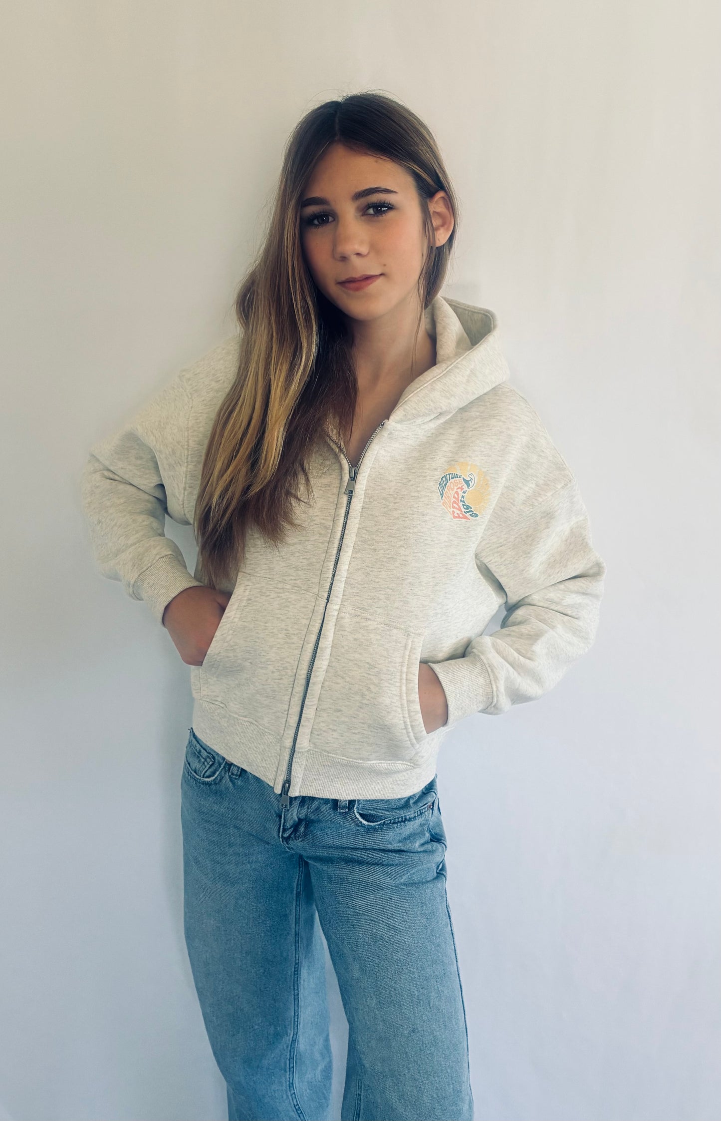 Fleeced Zip-Up Cropped Hoodie